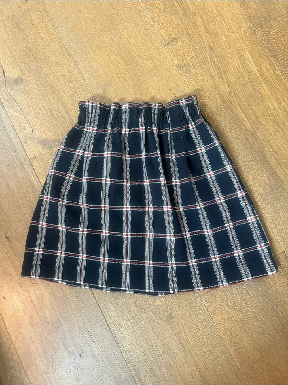 Zara Dark Blue Plaid Paperbag Skirt with Red and White Stripes so cute !!